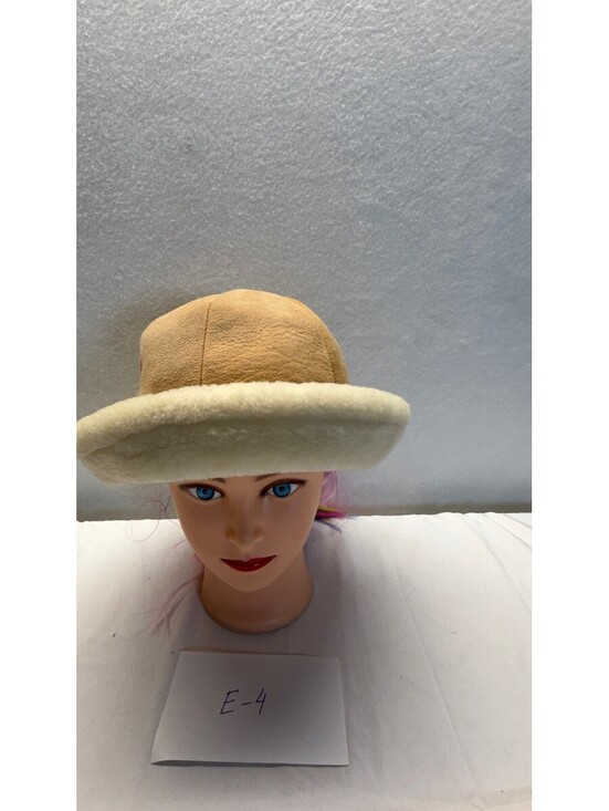 Accessories - Vintage Genuine Suede & Shearling Bucket Hat Tan Cream Winter Warmth E-4